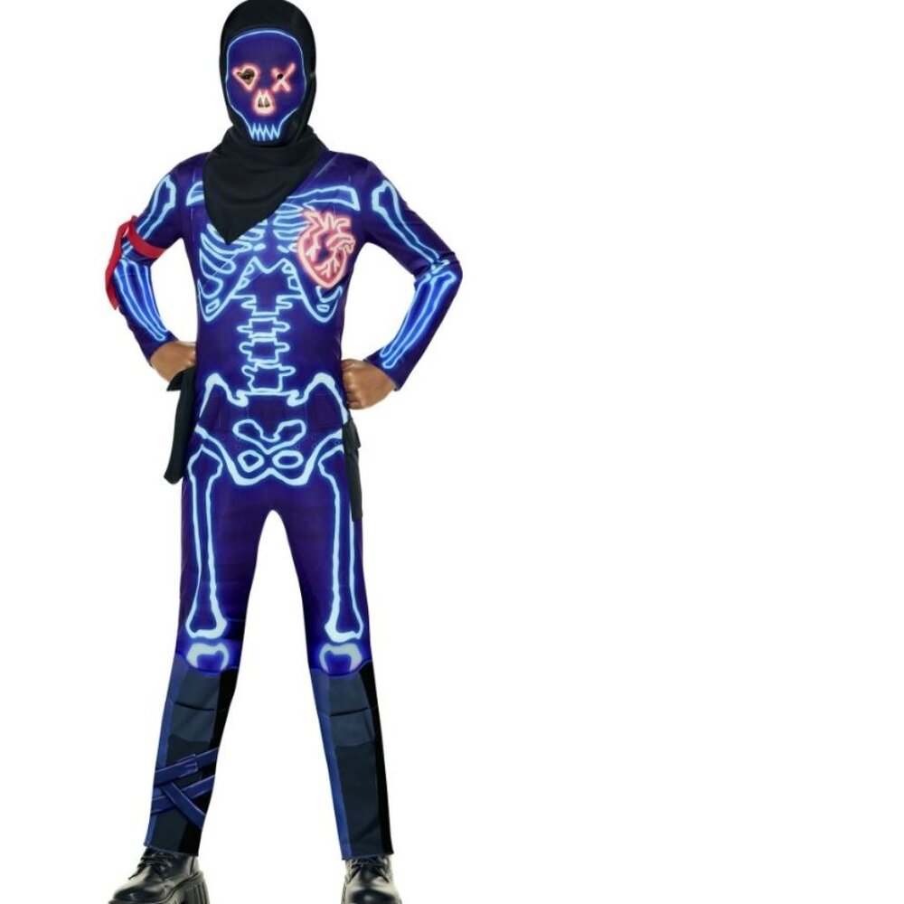 Fortnite Party Trooper Halloween Costume 8/10 Jumpsuit, Hooded Mask 7 Pc Boys
